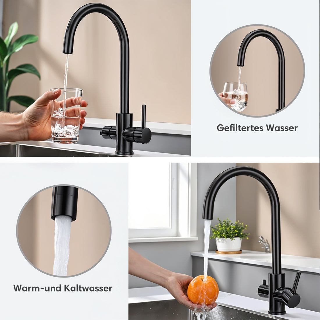 Osmova Noviq - 3-Wege-Wasserhahn - Edelstahl schwarz matt